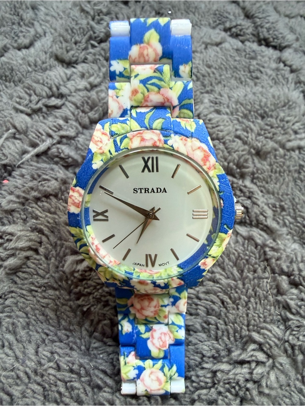 Strada Blue Floral Resin Watch with Pink Roses